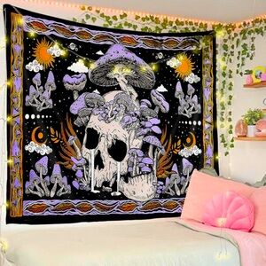 LARGE SKULL & MUSHROOM TAPESTRY 50” x 60”